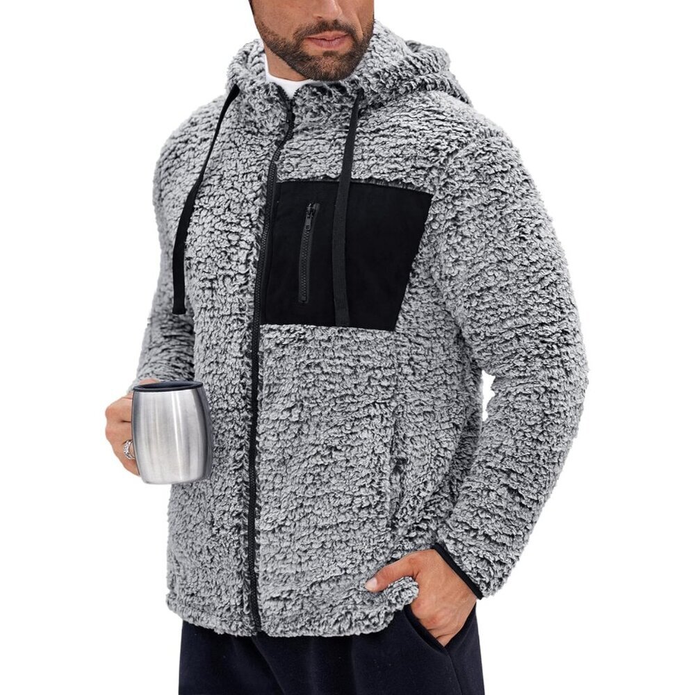 Men's Sherpa Jacket Fuzzy Warm Lightweight Winter Hoodie S-XXL